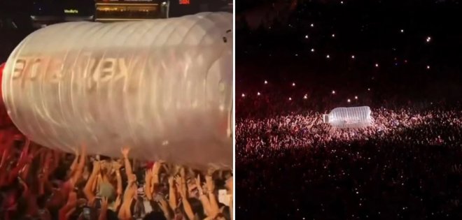 H Katy Perry «εγκλωβίστηκε» μέσα σε ένα τεράστιο πλαστικό μπουκάλι σε συναυλία