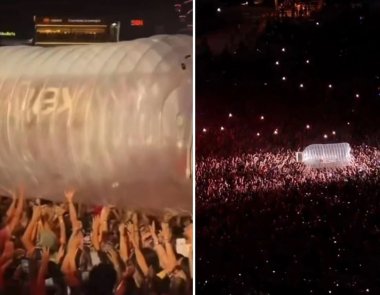 H Katy Perry «εγκλωβίστηκε» μέσα σε ένα τεράστιο πλαστικό μπουκάλι σε συναυλία